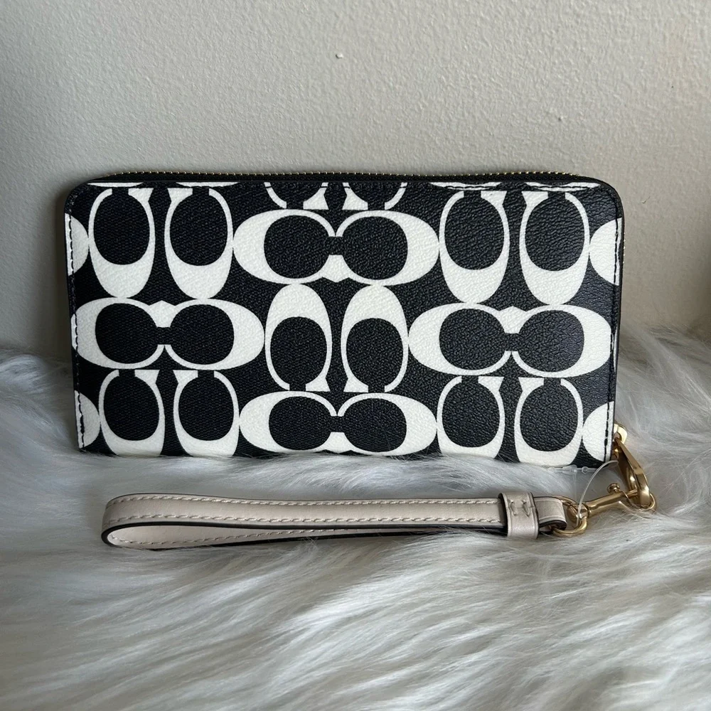 Coach Large Phone Wallet‎ Black White Signature Canvas Leather CP409 NEW